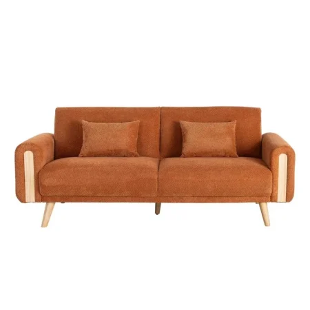 Sofá cama en tejido terracota con estructura de eucalipto y asiento en espuma PU 218x82x90cm - Ixia - 615559IX - foto-blanco