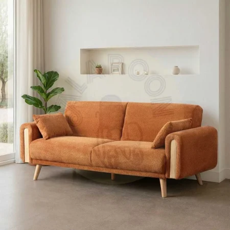 Sofá cama en tejido terracota con estructura de eucalipto y asiento en espuma PU 218x82x90cm - Ixia - 615559IX - foto-secundaria-12