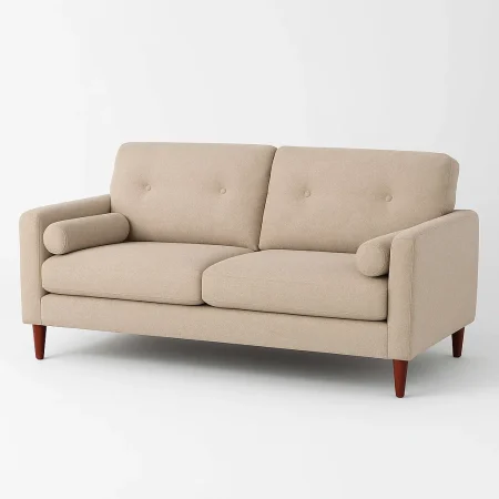 Sofá crema tapizado en tejido 100% poliéster estructura de eucalipto asiento ancho 165cm 195x87.50x89cm - Ixia - 615560IX - foto-blanco