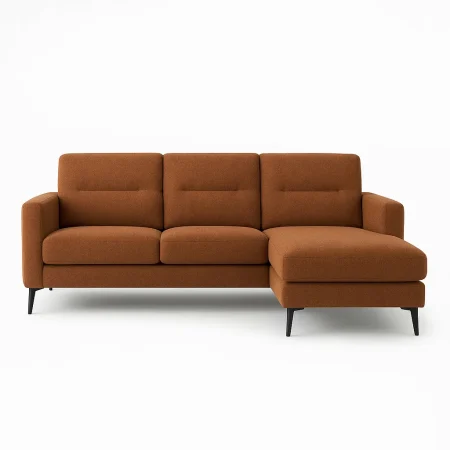 Sofá chaise longue derecha en tejido 100% poliéster marrón estructura de madera de eucalipto 238x160x87.50cm - Ixia - 615567IX - foto-blanco