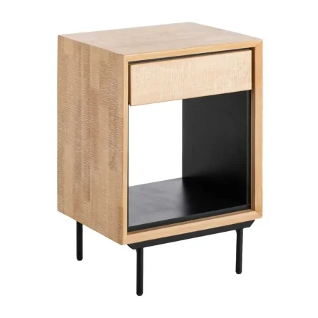 Mesita natural y negra en madera con patas de hierro y cajón 50x40x70.50cm - Ixia - 615681IX - foto-blanco