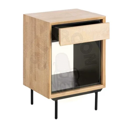 Mesita natural y negra en madera con patas de hierro y cajón 50x40x70.50cm - Ixia - 615681IX - foto-secundaria-1
