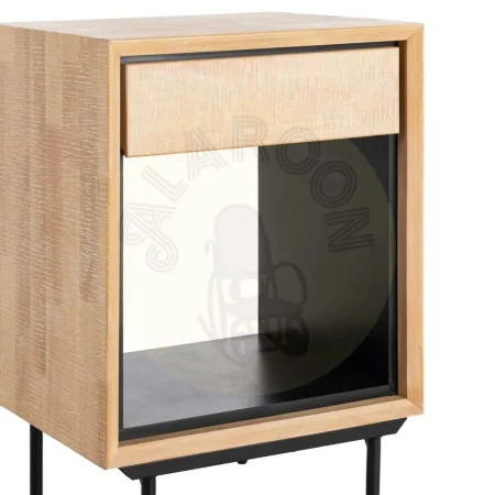 Mesita natural y negra en madera con patas de hierro y cajón 50x40x70.50cm - Ixia - 615681IX - foto-secundaria-2