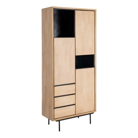 Armario natural y negro en madera y metal 89.50x40x204cm - Ixia - 615683IX - foto-blanco
