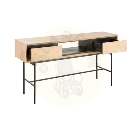 Escritorio natural y negro en madera y metal con cajones 150x40x74cm - Ixia - 615684IX - foto-secundaria-1