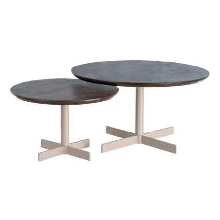 Set de 2 mesas de centro de hierro color beige y marrón 80x80x45cm - Ixia - 615793IX - foto-blanco