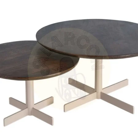 Set de 2 mesas de centro de hierro color beige y marrón 80x80x45cm - Ixia - 615793IX - foto-secundaria-1