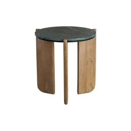 Mesa auxiliar en madera de mango con sobre de mármol color natural y verde 46x46x50cm - Ixia - 615814IX - foto-blanco