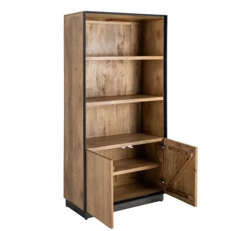 Alacena natural en madera de mango con detalles en hierro y estantes 90x44x180cm - Ixia - 615823IX - foto-blanco