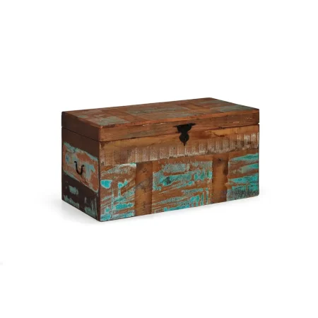 Baúl Tolim de madera reciclada multicolor gran capacidad estilo rústico artesanal 80x40x40cm - Giner y Colomer - 6158GYC - foto-blanco