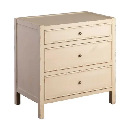 Mesita en madera de abeto y DM color blanco rozado 3 cajones 65x40x65cm - Ixia - 615912IX - foto-blanco