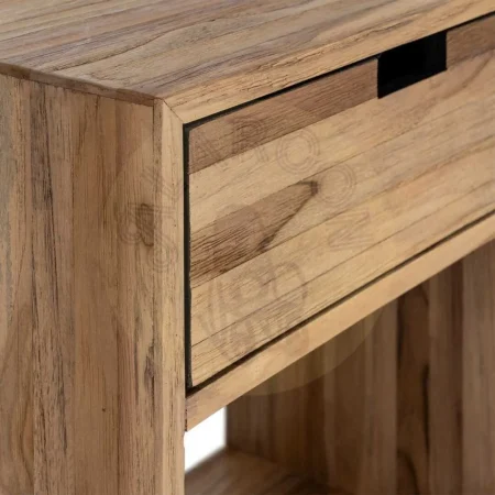 Mesita de salón en madera de teca reciclada natural con cajón y dos huecos 45x30x60cm - Ixia - 616009IX - foto-secundaria-4