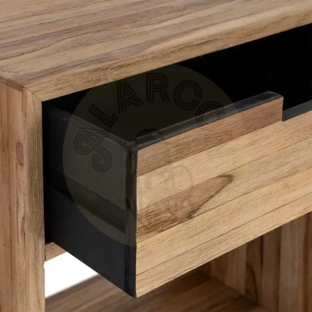 Mesita de salón en madera de teca reciclada natural con cajón y dos huecos 45x30x60cm - Ixia - 616009IX - foto-secundaria-5