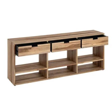 Mueble TV natural en madera de teca reciclada con cajones y huecos 140x30x55cm - Ixia - 616010IX - foto-blanco