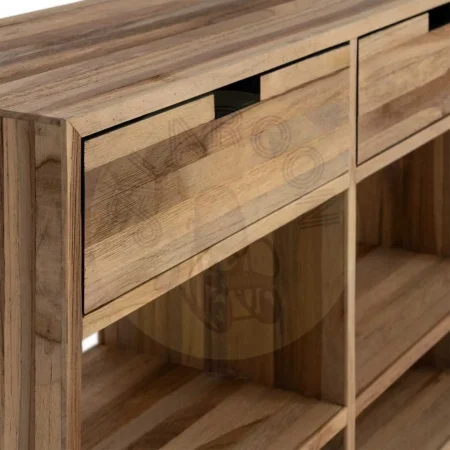 Mueble TV natural en madera de teca reciclada con cajones y huecos 140x30x55cm - Ixia - 616010IX - foto-secundaria-2