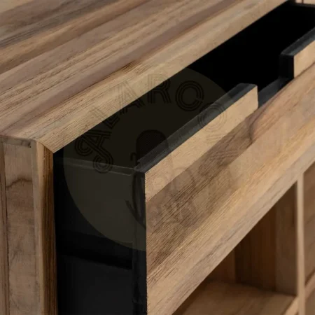 Mueble TV natural en madera de teca reciclada con cajones y huecos 140x30x55cm - Ixia - 616010IX - foto-secundaria-3