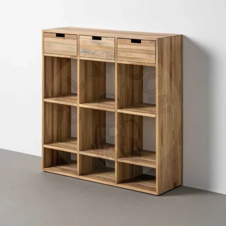 Mueble auxiliar en madera de teca reciclada color natural con cajones y huecos 96x30x98cm - Ixia - 616011IX - foto-secundaria-8