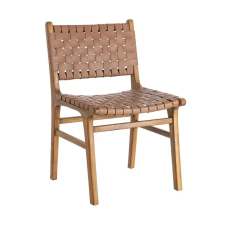 Silla de madera de teca y piel marrón para salón 50x56x87cm - Ixia - 616012IX - foto-blanco
