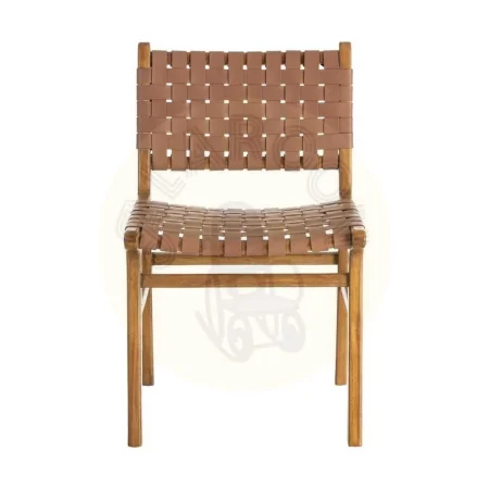 Silla de madera de teca y piel marrón para salón 50x56x87cm - Ixia - 616012IX - foto-secundaria-1