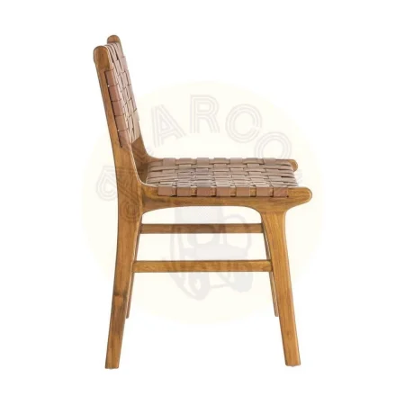 Silla de madera de teca y piel marrón para salón 50x56x87cm - Ixia - 616012IX - foto-secundaria-2