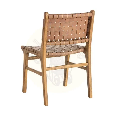 Silla de madera de teca y piel marrón para salón 50x56x87cm - Ixia - 616012IX - foto-secundaria-3