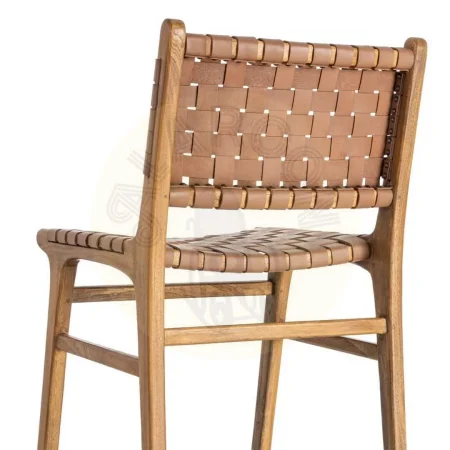 Silla de madera de teca y piel marrón para salón 50x56x87cm - Ixia - 616012IX - foto-secundaria-4
