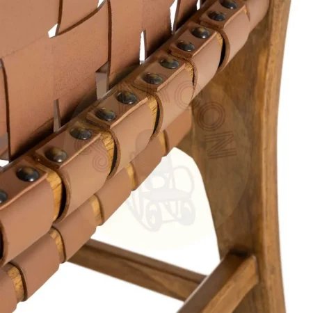 Silla de madera de teca y piel marrón para salón 50x56x87cm - Ixia - 616012IX - foto-secundaria-5