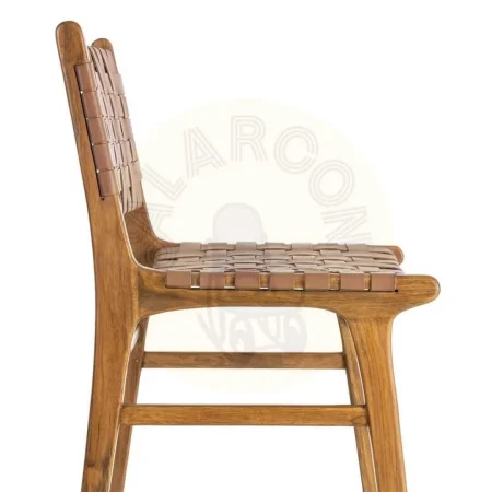 Silla de madera de teca y piel marrón para salón 50x56x87cm - Ixia - 616012IX - foto-secundaria-6