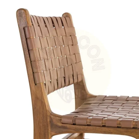 Silla de madera de teca y piel marrón para salón 50x56x87cm - Ixia - 616012IX - foto-secundaria-7
