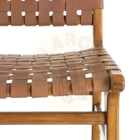 Silla de madera de teca y piel marrón para salón 50x56x87cm - Ixia - 616012IX - foto-secundaria-9