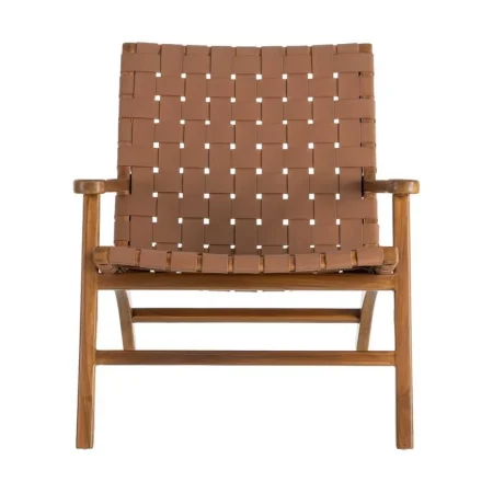 Butaca marrón en madera de teca y piel 74x78x75cm - Ixia - 616013IX - foto-blanco