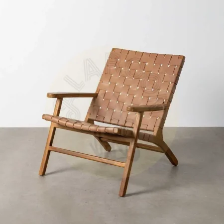 Butaca marrón en madera de teca y piel 74x78x75cm - Ixia - 616013IX - foto-secundaria-12