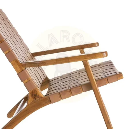 Butaca marrón en madera de teca y piel 74x78x75cm - Ixia - 616013IX - foto-secundaria-6