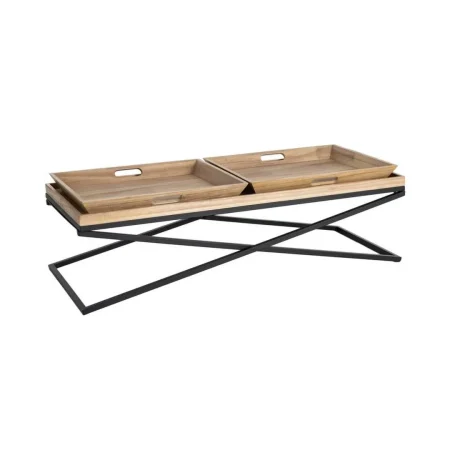 Mesa de centro en madera y metal color natural y negro 113x50x36.50cm - Ixia - 616039IX - foto-blanco