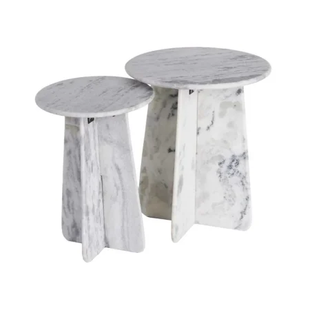 Set de 2 mesas auxiliares de piedra natural blancas 45x45x54cm - Ixia - 616075IX - foto-blanco