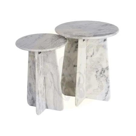 Set de 2 mesas auxiliares de piedra natural blancas 45x45x54cm - Ixia - 616075IX - foto-secundaria-6