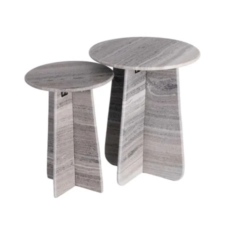 Set de 2 mesas auxiliares beige en piedra natural 45x45x54cm - Ixia - 616076IX - foto-blanco