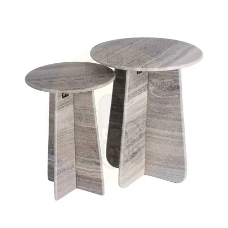 Set de 2 mesas auxiliares beige en piedra natural 45x45x54cm - Ixia - 616076IX - foto-secundaria-6