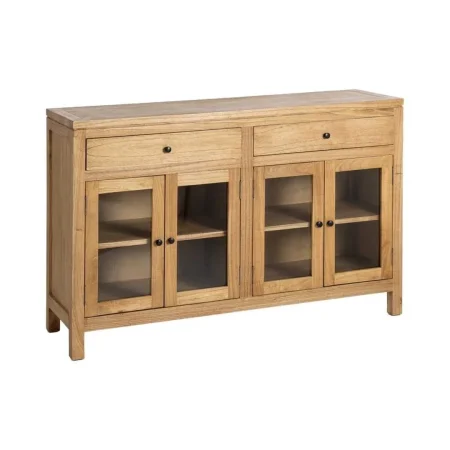Aparador natural en madera de mindi con cristal para salón 140x40x89cm - Ixia - 616130IX - foto-blanco