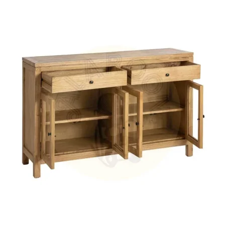 Aparador natural en madera de mindi con cristal para salón 140x40x89cm - Ixia - 616130IX - foto-secundaria-1