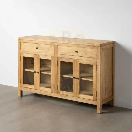 Aparador natural en madera de mindi con cristal para salón 140x40x89cm - Ixia - 616130IX - foto-secundaria-10