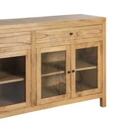 Aparador natural en madera de mindi con cristal para salón 140x40x89cm - Ixia - 616130IX - foto-secundaria-2