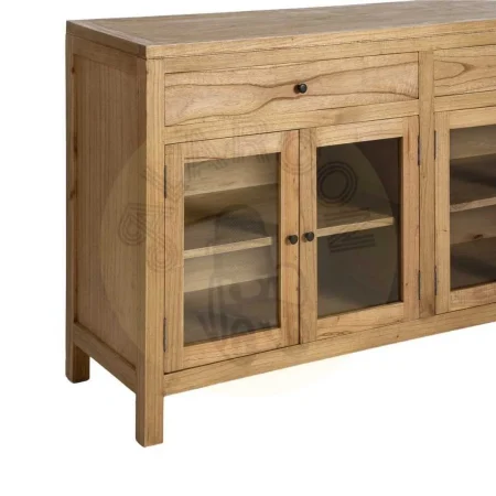 Aparador natural en madera de mindi con cristal para salón 140x40x89cm - Ixia - 616130IX - foto-secundaria-3