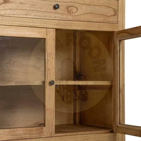Aparador natural en madera de mindi con cristal para salón 140x40x89cm - Ixia - 616130IX - foto-secundaria-4