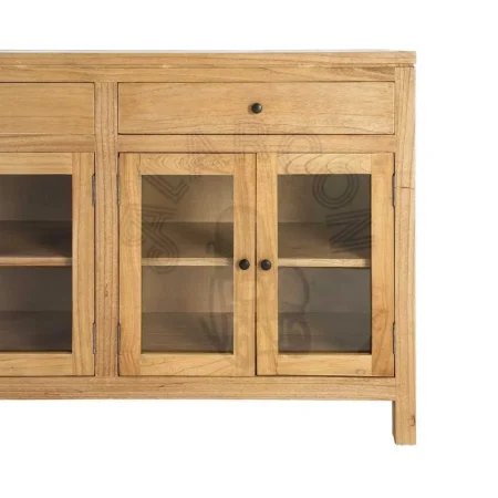 Aparador natural en madera de mindi con cristal para salón 140x40x89cm - Ixia - 616130IX - foto-secundaria-7