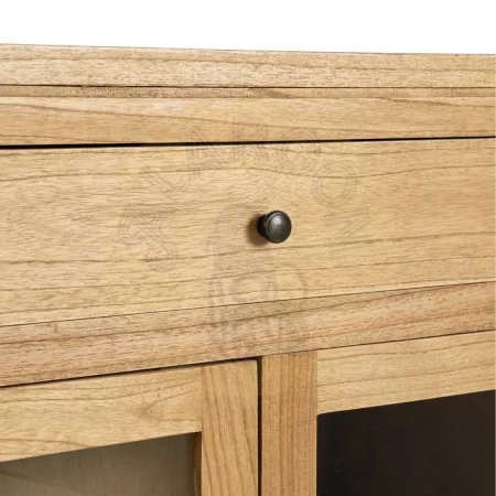 Aparador natural en madera de mindi con cristal para salón 140x40x89cm - Ixia - 616130IX - foto-secundaria-8