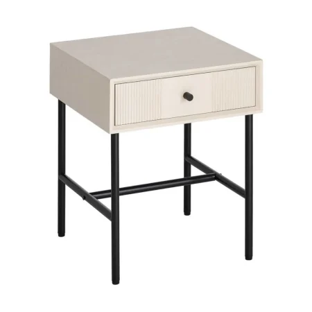 Mesita crema en DM con patas de hierro y cajón 40x40x49.50cm - Ixia - 616137IX - foto-blanco