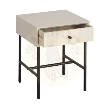 Mesita crema en DM con patas de hierro y cajón 40x40x49.50cm - Ixia - 616137IX - foto-secundaria-1