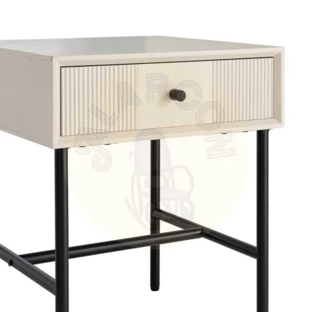 Mesita crema en DM con patas de hierro y cajón 40x40x49.50cm - Ixia - 616137IX - foto-secundaria-2