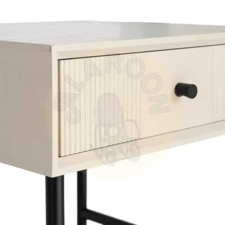 Mesita crema en DM con patas de hierro y cajón 40x40x49.50cm - Ixia - 616137IX - foto-secundaria-3